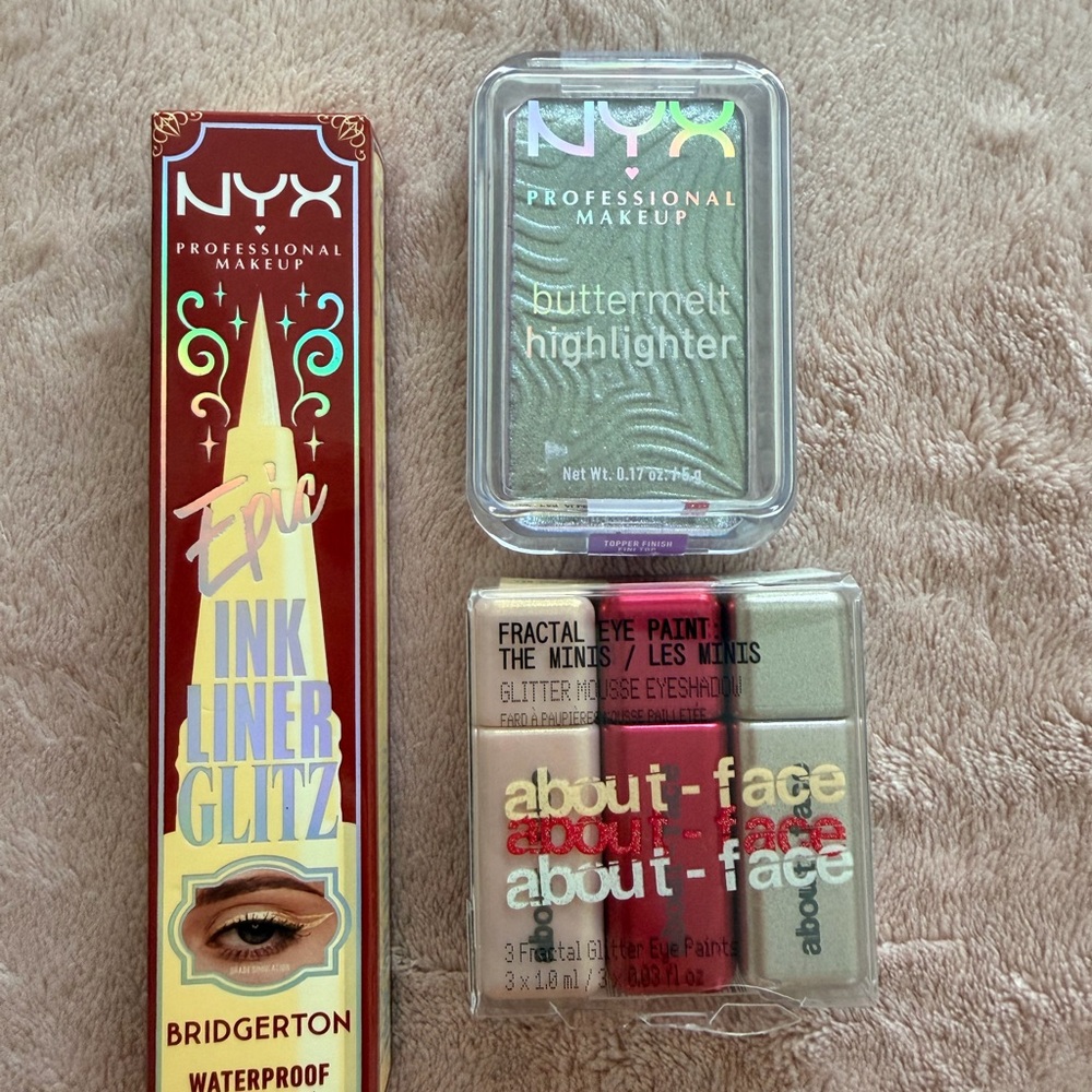 NYX Highlighter with AboutFace Eye Paint Trio and NYX Glitz Liner